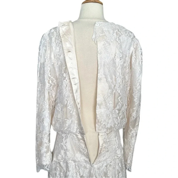 Vintage JESSICA McCLINTOCK Lace Dress Victorian Wedding Long Feminine Ivory - Picture 11 of 17